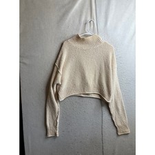 Free People Cream Cropped Mock Neck Chunky Knit Sweater Ivory XS