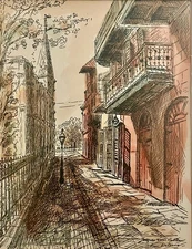 Jacques Van Aalten (Belgium/American) Hand Colored Print New Orleans 16” x 19”