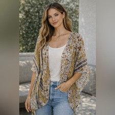 Umgee USA Floral Patterned Women open Cardigan Kimono Siz S/M lightweight Sheer