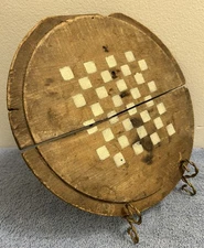 Early American Ohio Primitive Wooden Farmhouse Lid Folk Art Checkerboard