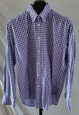 TD Thomas Dean Purple  White Checked Long Sleeve Dress Shirt Men Size Large