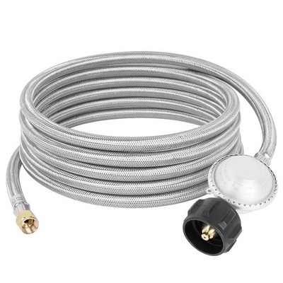 15FT Stainless Braided Propane Hose with Regulator, QCC-1 Adapter x 3/8'' Female