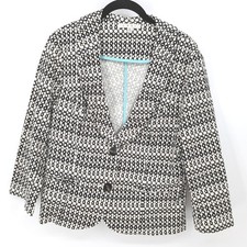 Cabi Blazer Women 10 Black White Geometric Print Stretch Office Cotton Jacket