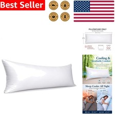 21x54 Body Pillow Cover White Rayon Bamboo Cooling Breathable Hidden Zipper
