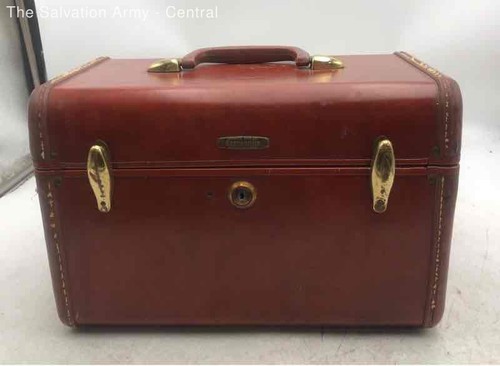 Vintage Samsonite Hard Case Luggage Brown Faux Alligator w/ Key