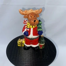 Moose Trinket Box With Tiny Christmas Tree Inside Hinged Porcelain  VTG