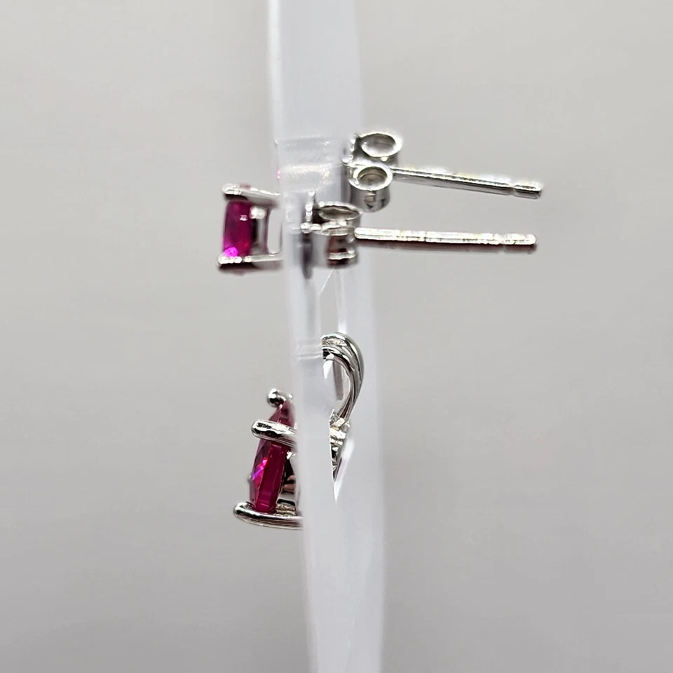925 Новый серебро подвеска и серьги комплект родия рубина кубический цирконий - Изображение 2 из 3