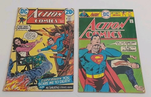 VTG Action Comics 416 & 453 Lot Superman Metamorpho 70's Bronze Comic Lot DC