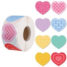 500 PCS Heart Stickers Roll, 8 Colors Self-Adhesive Writable Heart Labels Eas...