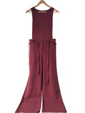 Women's Burgundy Topshop Jumpsuit Size M Button Detail Pockets Wide Leg