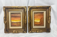 Art Print Set Signed Western Sunset Landscape 13x11 Framed