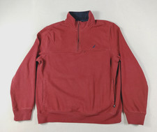 Nautica Sweatshirt Mens Large Red 1/4 Zip Fleece Pullover Logo Pockets Casual