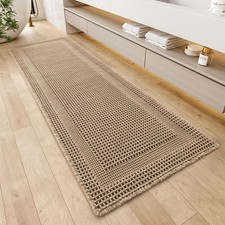 Waffle Bathroom Runner Rugs, Long Bath Mat Non Slip 24''x72'' Beige