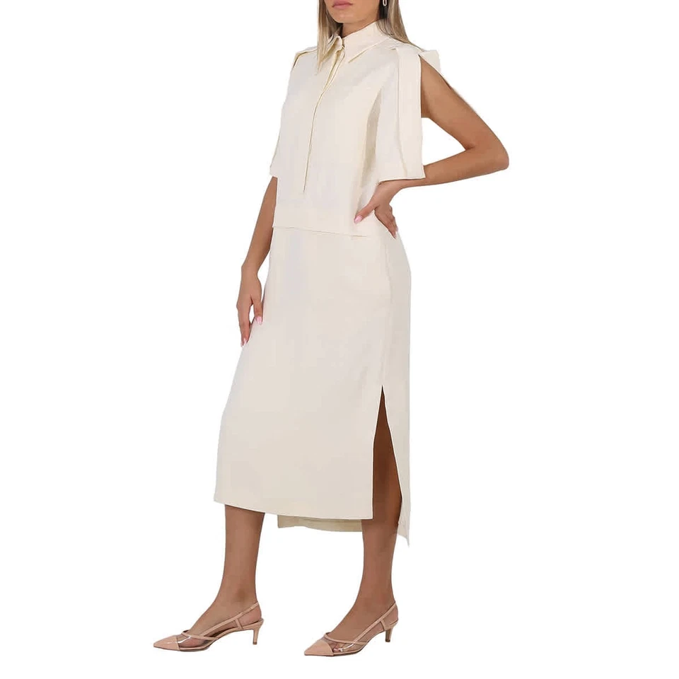 Burberry Split Detail Silk Wool Shirt Dress In Off White, Brand Size 10 (US Size - Image 3 of 4