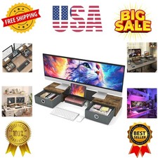 Dual Monitor Stand Riser with Two Drawers, Extra Large Storage for 2 Monitors...