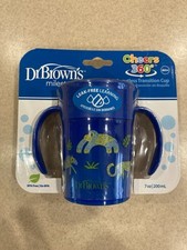 Dr. Brown's Cheers 360 Spoutless Training Cup 7 oz Blue/ Animals, Milestones,NEW