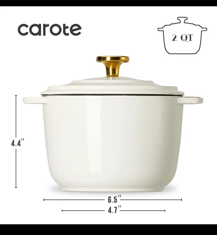 CAROTE 2QT Enameled Cast Iron Dutch Oven Pot with Lid, Mini Round Dutch Oven