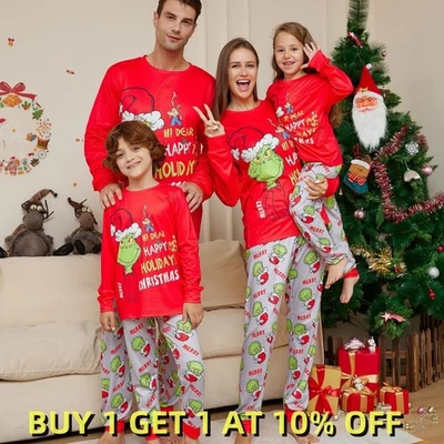 Christmas Pyjamas The Grinch Family Matching PJ Sleepwear Set Adult Kid UK Stock