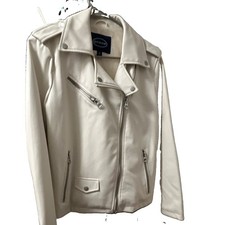 Scoop Womens White Moto Biker Jacket Full Zip...