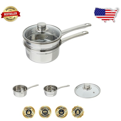 Elegant Stainless Steel Double Boiler 1.5QT with Glass Lid - Perfect for Melting
