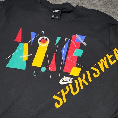 Nike Mens Game Changer Black Long Sleeve Tshirt Retro Primary Colors Shapes XL