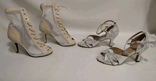 2 Women's Ballroom Latin Dance Shoes Open Toe High Heels Silver Cream US Size 6