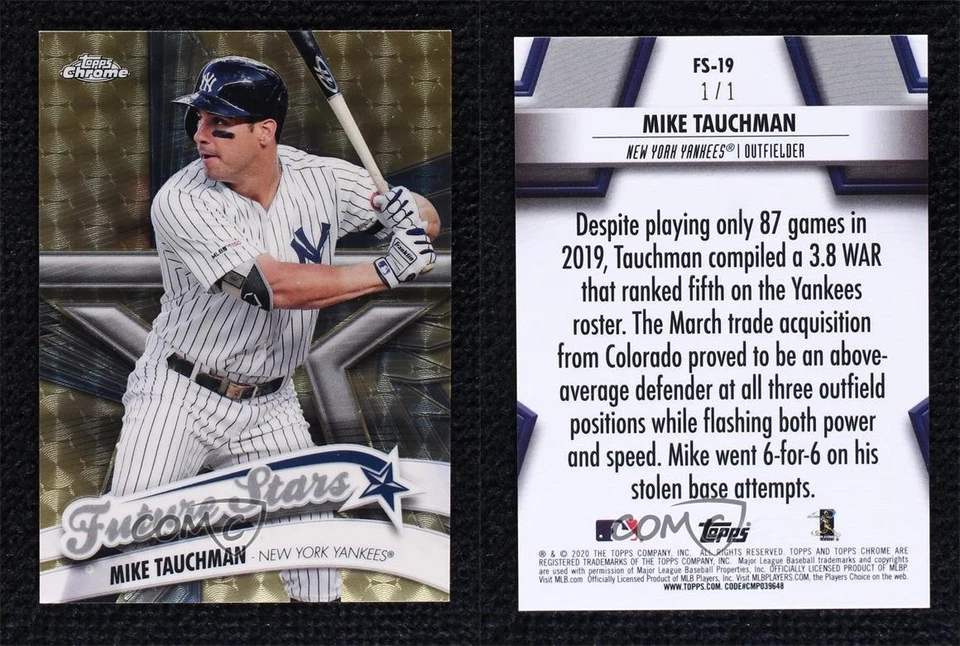 2020 Topps Chrome Future Stars Superfractor 1/1 Mike Tauchman #FS-19 2b6 - Image 3 of 3