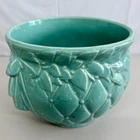 Vintage McCoy Diamond Quilted Leaf Berry Jardiniere Planter Aqua 7.5" MCM