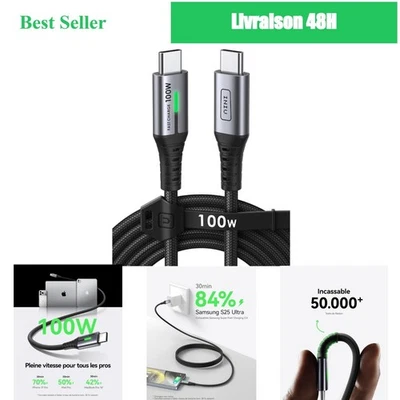 INIU Câble USB C 2m 100W Charge Rapide pour iPhone Samsung MacBook - Photo 1/4
