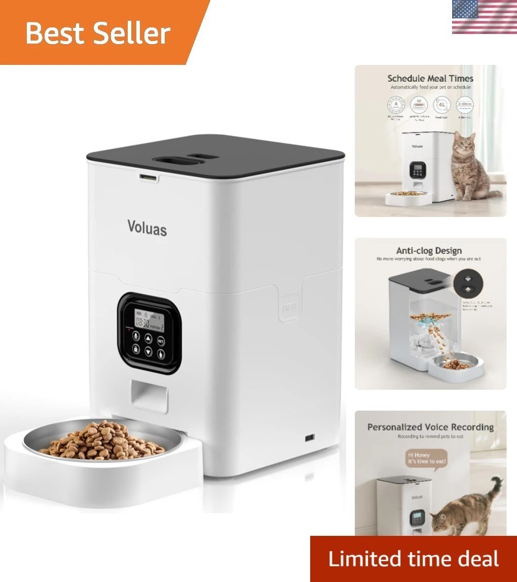 Smart Pet Feeder for Cats and Dogs: Programmable & Battery/Built-In Power