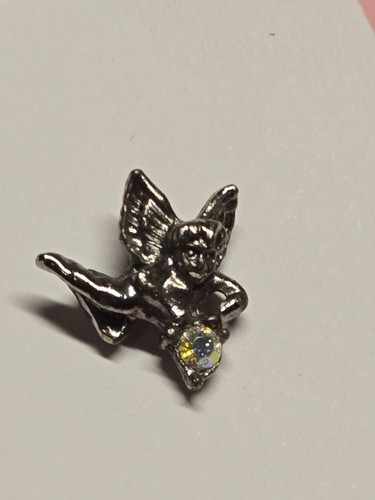Fairy Lapel Pin Tiny Faux Jewel Silver Color Metal 