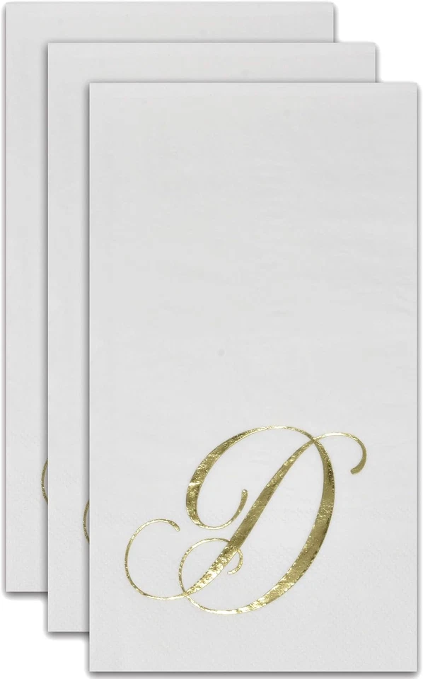 Gift Boutique 100 Gold Monogram Guest Napkins Letter D Foil Disposable - Image 3 of 4