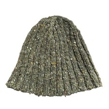 Chunky Knit Beanie Hat Green Speckled Tweed Warm Winter Ski Cap