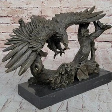 Art Nouveau Style Statue Sculpture Eagle Bird Wildlife Art Deco Style Bronze Sig
