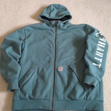 Carhartt Rain Defender Hoodie Mens Large Slate Green Heather Loose Zip Fleece 