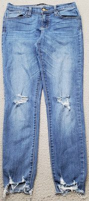 Flying Monkey Jeans Women 26 Blue Denim Stretch Boho Raw Hem Distressed Made USA