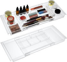 2Pack Shallow Expandable Drawer Organizer, Adjustable 12.5 20 Clear Plastic Dr
