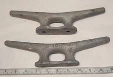Lot of 2 VINTAGE Large GALV. CAST IRON BOAT - DOCK CLEAT, 10" long.