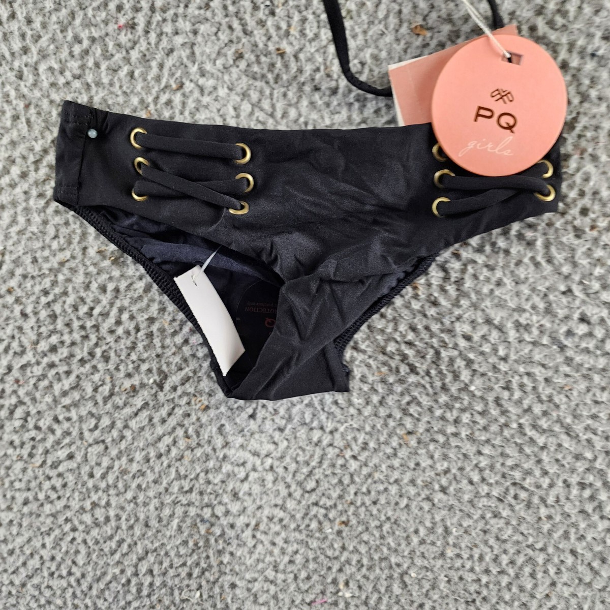 PQ Kids Lace Up Detail Bikini Girls' 6 Black Scoop Neck Elastic