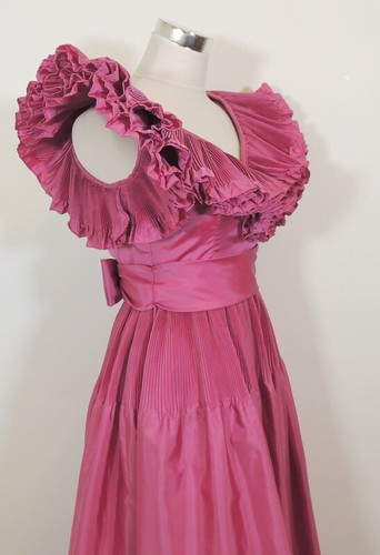 Vintage 1980's Victor Costa Pink Gown Dress Womens 6 Double Accordion Ruffles - Picture 5 of 16