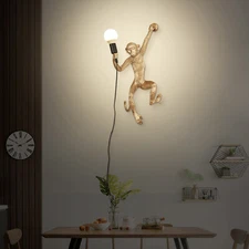 Vintage Wall Lamp Golden Monkey Shape Resin Table Light Fixture Home Room Decor
