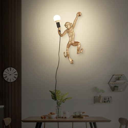 Modern Gold Monkey Lamp Nordic Vintage Retro Resin Hemp Rope Monkey Wall Light - Picture 1 of 10