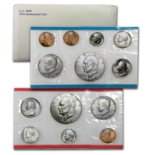 1974 P&D Mint Set with 13 Brilliant Uncirculated US Coins & Envelope (13 Coins)