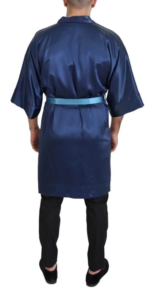 DOLCE & GABBANA Jacket Blue Satin Silk Waist Belt Robe IT48/US38/M RRP 3700usd - Image 3 of 4