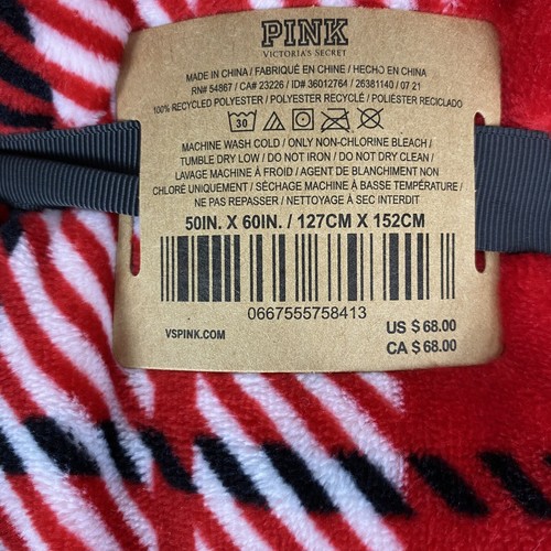 NWT VICTORIA'S SECRET Pink Red Plaid Sherpa Fleece Blanket 50X60inch 2021. - Picture 4 of 5