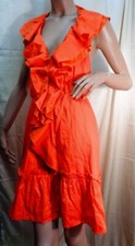 bebe Halter ruffles dress small cotton silk orange