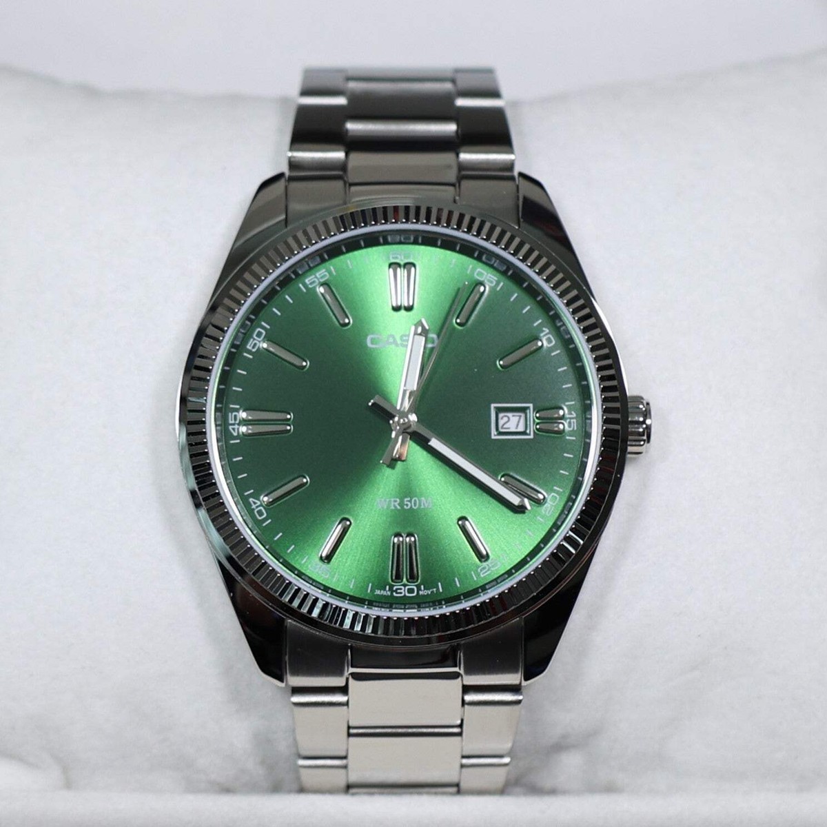 Casio Men's Vintage Green Dial Stainless Steel Watch MTP-1302PD
