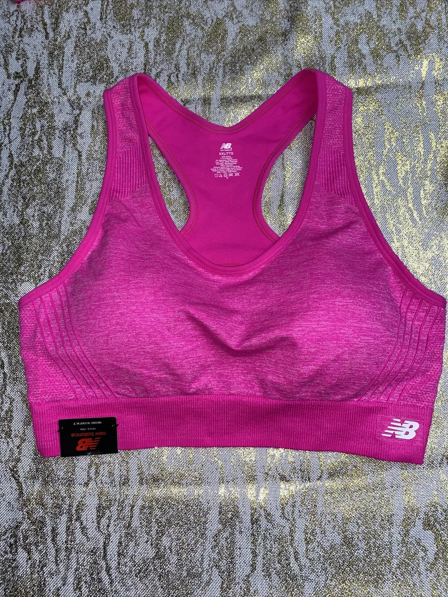 NEW BALANCE Medium Impact Sports Bra Style # 112002 Size XXL PEONY/White  CUTE