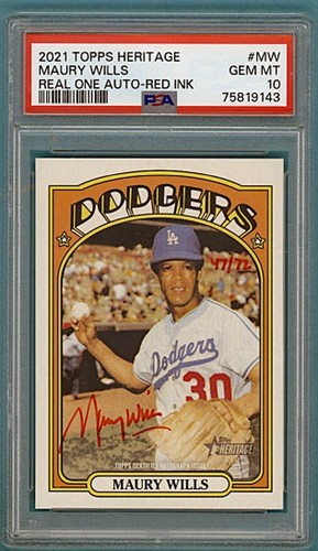 Maury Wills [Red Ink] #ROA-MW 2020 Topps Heritage Real One Autographs card