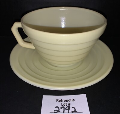 Hazel Atlas Moderntone Platonite Teacup & Saucer Pastel Yellow Vintage